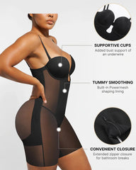 Women's Adjustable Straps Deep V Tummy Control Backless Crotch Zipper All-in-One Body Shaper