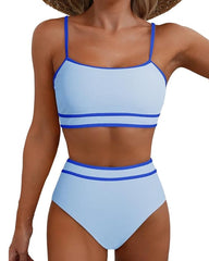 Women's Ribbed Colorblock High Waist Bikini Set