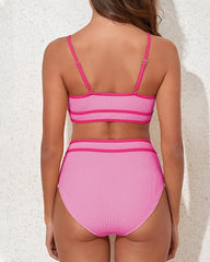 Women's Ribbed Colorblock High Waist Bikini Set