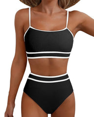 Women's Ribbed Colorblock High Waist Bikini Set