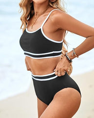 Women's Ribbed Colorblock High Waist Bikini Set