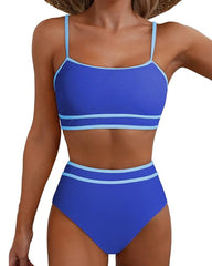 Women's Ribbed Colorblock High Waist Bikini Set