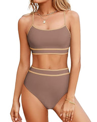 Women's Ribbed Colorblock High Waist Bikini Set