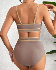 Women's Ribbed Colorblock High Waist Bikini Set