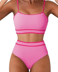 Women's Ribbed Colorblock High Waist Bikini Set