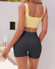 Ribbed High Waist Solid Skinny Yoga Sport Shorts