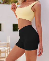 Ribbed High Waist Solid Skinny Yoga Sport Shorts