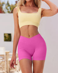 Ribbed High Waist Solid Skinny Yoga Sport Shorts