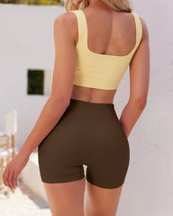 Ribbed High Waist Solid Skinny Yoga Sport Shorts