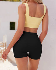 Ribbed High Waist Solid Skinny Yoga Sport Shorts