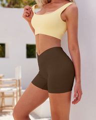 Ribbed High Waist Solid Skinny Yoga Sport Shorts