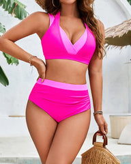 Beach Vacation Colorblock High Waist Tummy Control Bikini Set