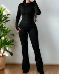 Casual Sports Tight Breathable Tummy-Lifting Buttocks Solid Color Jacket and Flared Pants Set