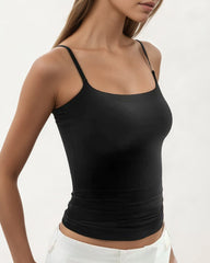 Women's Square Neck Adjustable Spaghetti Strap Sleeveless Tank Top