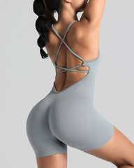 Women's Solid Color Cross Backless Adjustable Straps Sleeveless Bodycon Yoga Sports Bodysuit