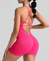 Women's Solid Color Cross Backless Adjustable Straps Sleeveless Bodycon Yoga Sports Bodysuit