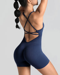 Women's Solid Color Cross Backless Adjustable Straps Sleeveless Bodycon Yoga Sports Bodysuit