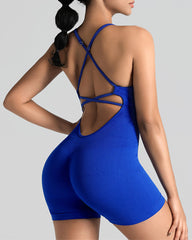 Women's Solid Color Cross Backless Adjustable Straps Sleeveless Bodycon Yoga Sports Bodysuit