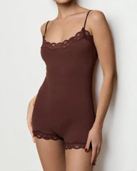 Women's Spaghetti Strap Lace Seamless Sexy Bodysuit and Jumpsuit