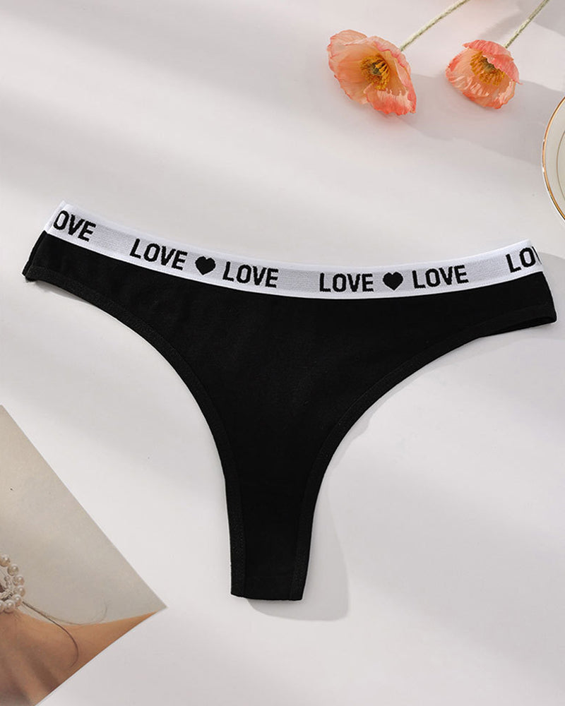 Women's Low-Rise Colorblock Heart-Shaped Lettering Cotton Thong Briefs