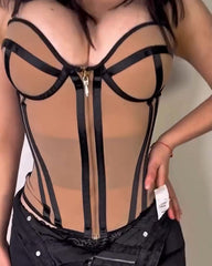 Sexy Bandeau Colorblock Removable Straps Shapewear Corset Top with Zipper