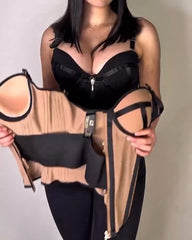 Sexy Bandeau Colorblock Removable Straps Shapewear Corset Top with Zipper