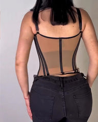 Sexy Bandeau Colorblock Removable Straps Shapewear Corset Top with Zipper
