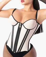 Sexy Bandeau Colorblock Removable Straps Shapewear Corset Top with Zipper