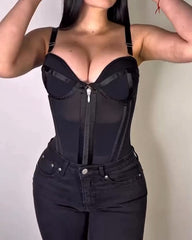 Sexy Bandeau Colorblock Removable Straps Shapewear Corset Top with Zipper