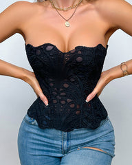 Ladies Elegant Lace Back Tie-up Tube Top Tummy Shaper Top