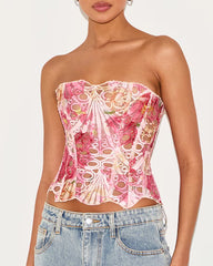 Ladies Elegant Lace Back Tie-up Tube Top Tummy Shaper Top