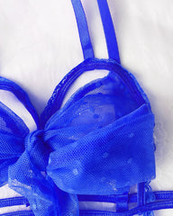 Sexy Floral Lace Bow Tie Open Crotch Hollow Polka Dot Mesh One-Piece Pajamas