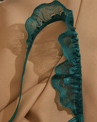 Women's Lace Sexy Underwire Spaghetti Straps Adjustable Bra and Open Crotch Design Thong Set