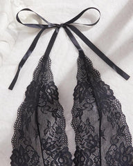 Women's Sexy Flower Lace Open Crotch Design Suspender Tight Backless Nightgown