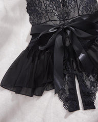 Women's Sexy Flower Lace Open Crotch Design Suspender Tight Backless Nightgown