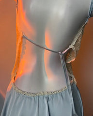 Women's V-Neck Lace Colorblock Ice Silk Bow Design Suspender Nightdress