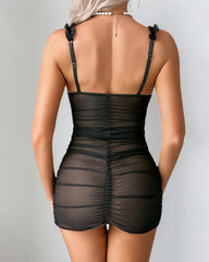 Sexy Mesh See-Through Flower Embroidery Slim Hip Nightdress