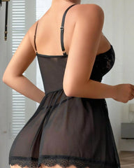 Sexy Lace Tie-Up Design See-Through Low-Cut Suspender Nightdress