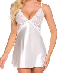 Women's Sexy Lace Satin V Neck Adjustable Straps Backless Nightdress with Thong