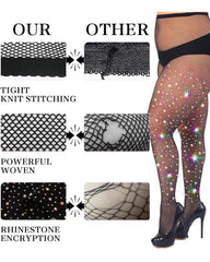 Women's Sexy Elastic Super Shiny Rhinestone Fishnet Stockings