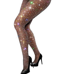 Women's Sexy Elastic Super Shiny Rhinestone Fishnet Stockings