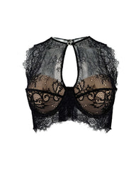 Black Sexy See-Through Lace Button Bra Top