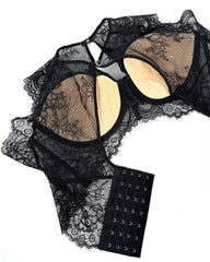 Black Sexy See-Through Lace Button Bra Top