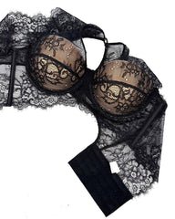 Black Sexy See-Through Lace Button Bra Top