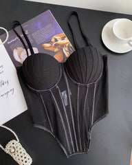 Sexy Fishbone Adjustable Shoulder Strap Tube Top Mesh Irregular Top