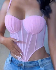 Sexy Fishbone Adjustable Shoulder Strap Tube Top Mesh Irregular Top