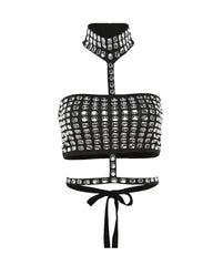 Sexy Halter Neck Backless Elastic Slim Fit Diamond Vest