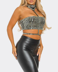 Sexy Halter Neck Backless Elastic Slim Fit Diamond Vest