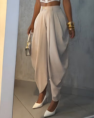 Casual High Waist Loose Ruched Irregular Pants