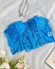 Sexy Flower Lace Mesh Herringbone Tube Top